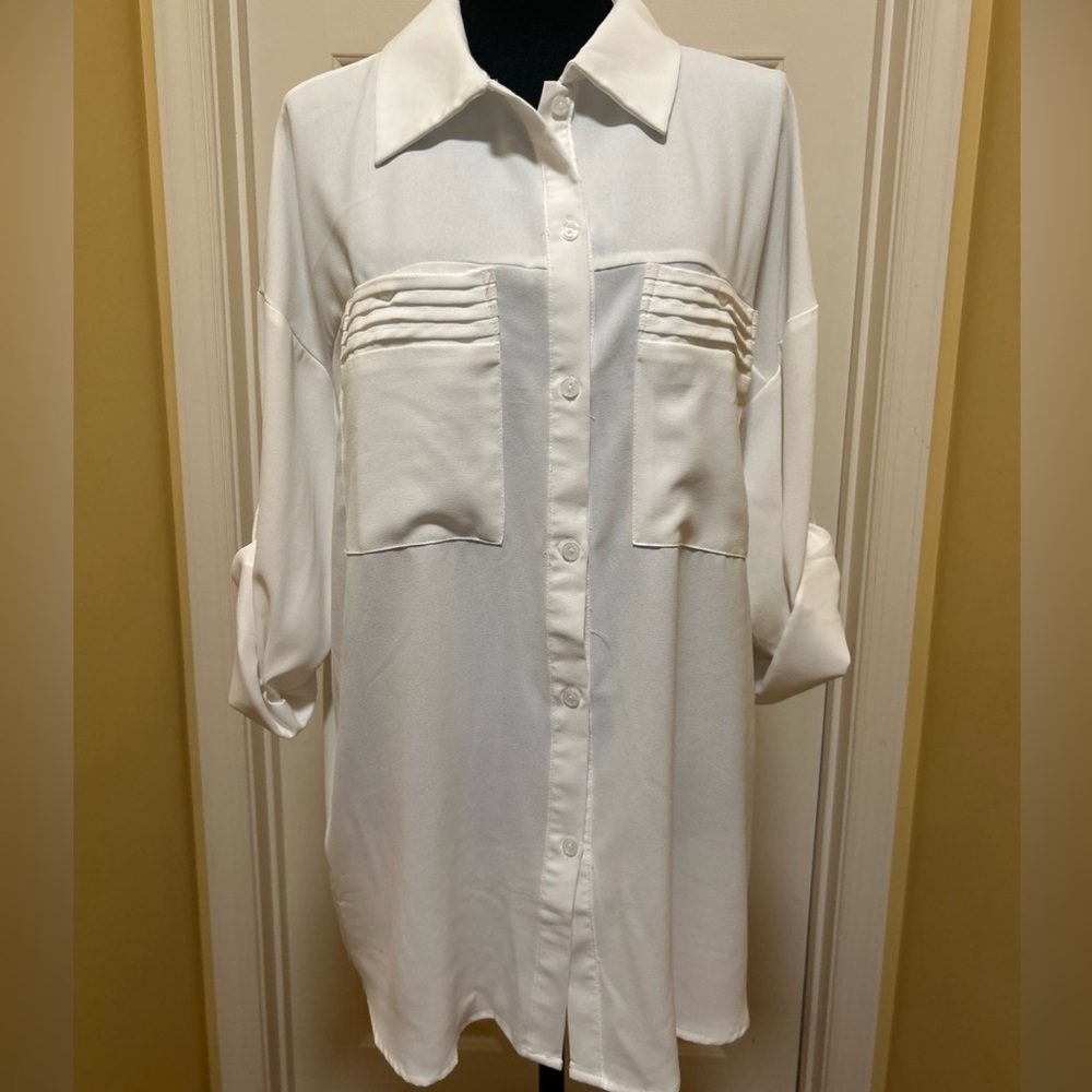 Elegant White Women's Oversized Blouse